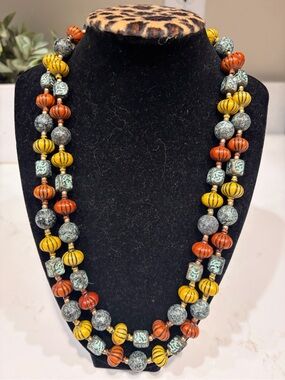 Hong Kong Handcrafted Multicolor Beaded Necklace - Yellow, Orange & Green
